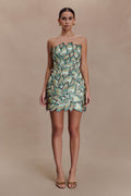 Juniper Hand Embroidered Floral Mini Dress - Gold/Teal