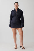 Zarah Denim Long Sleeve Mini Dress - Indigo Pinstripe