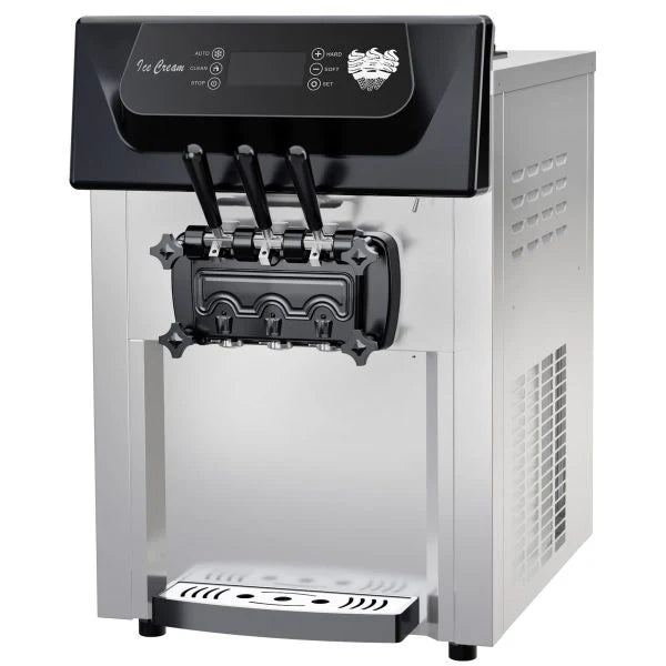 2200W Commercial Ice Cream Machine, 3 Flavor Soft Serve Ice Cream Machine, 5.3-7.4 Gal/Hr, with LCD Touch Screen, Automatic Cleaning, High Productivity for Home Snack Bar & Restaurants